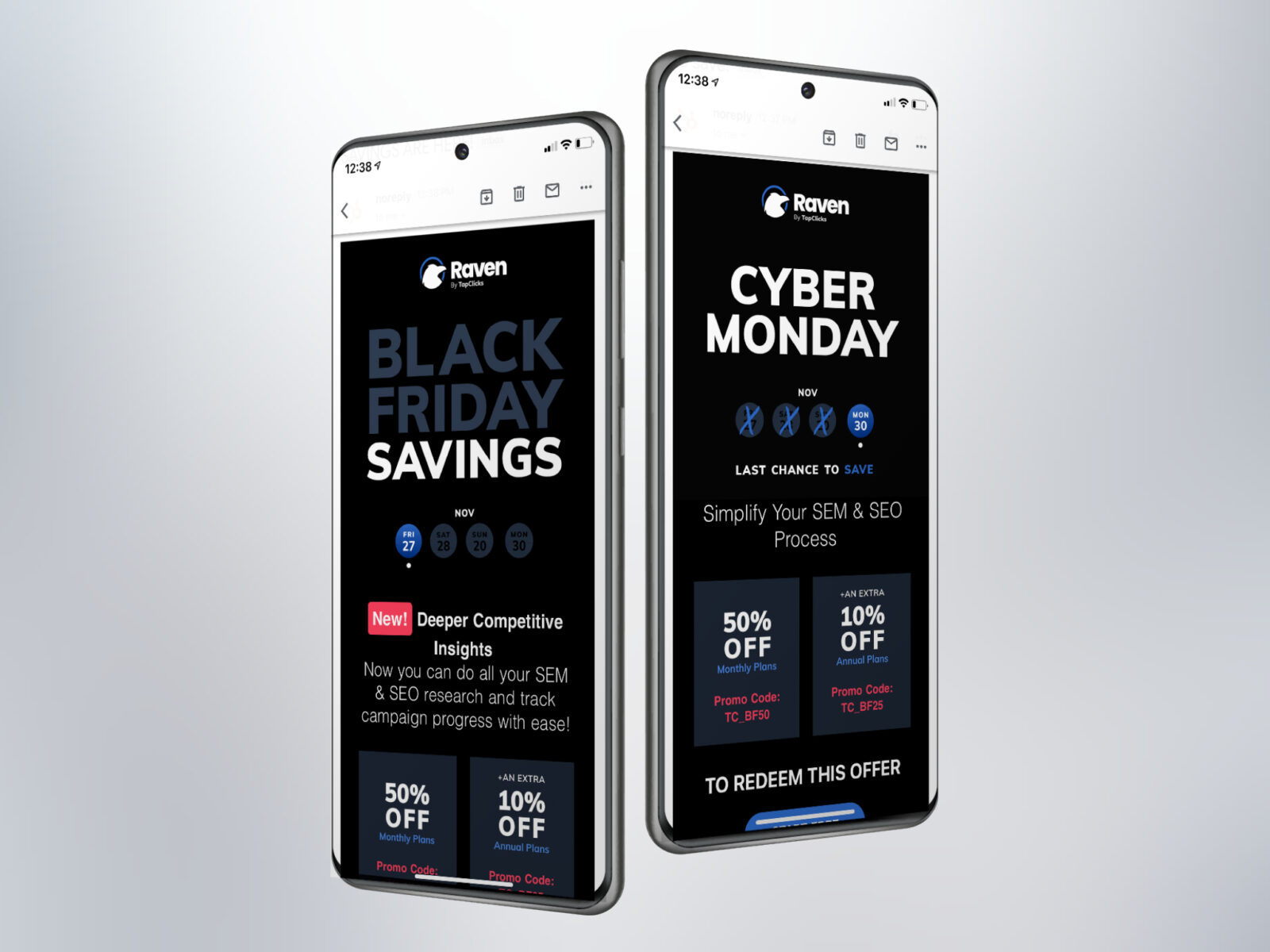 New Raven Promotional Emails (Black Friday/Cyber Monday)